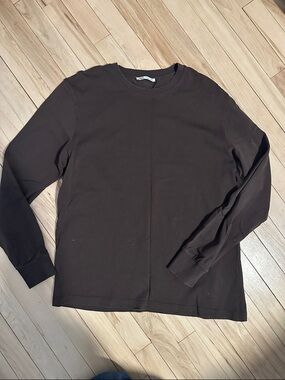 Zara Men's Long-Sleeve Crewneck Shirt in Dark Brown